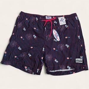Beach Bros NWT Men's Navy Swim Shorts With Red Stripes XXL